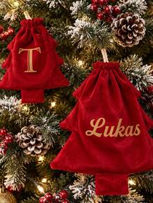 1pc Customized Name Engraved Christmas Tree Shaped Drawstring Bag, Personalized Christmas Tree Decoration Bag, Christmas Gift Bag, Customized Name Pouch, Unique Christmas Holiday Decoration Gift, Gift For Friends And Family - Multicolor - View 7