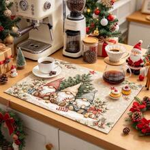 1pc Dish Drying Mat, Coffee Machine Mat, Red Christmas Theme Print With Double Santa Claus, Reindeer, Gift, Christmas Tree, Snowflake Patterns, Highly Absorbent, Suitable For Dining Table, Cafe And Other Scenes, Enhances Holiday Atmosphere, Multi-Purpose Drainage Mat, Home Gift, Tabletop Decoration - XYLSD-1177 - View 4