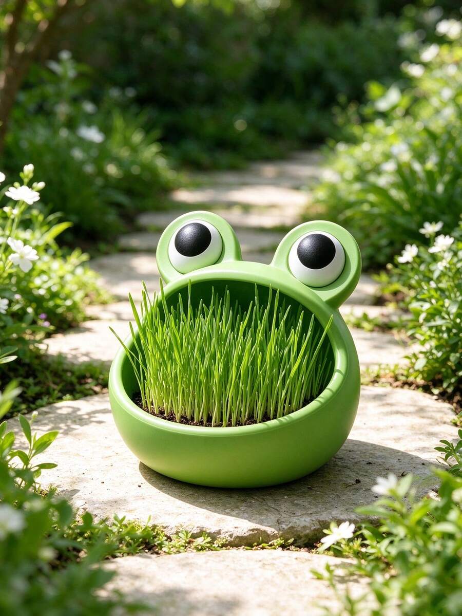 Cute Frog Shape Plants Planter, Creative Cartoon Frog Flower Pot, Small Resin Plant Pot For Indoor Desktop Home Decor, Unique Animal Planter Gift For Plant Lovers - One Size Fits All - View 1