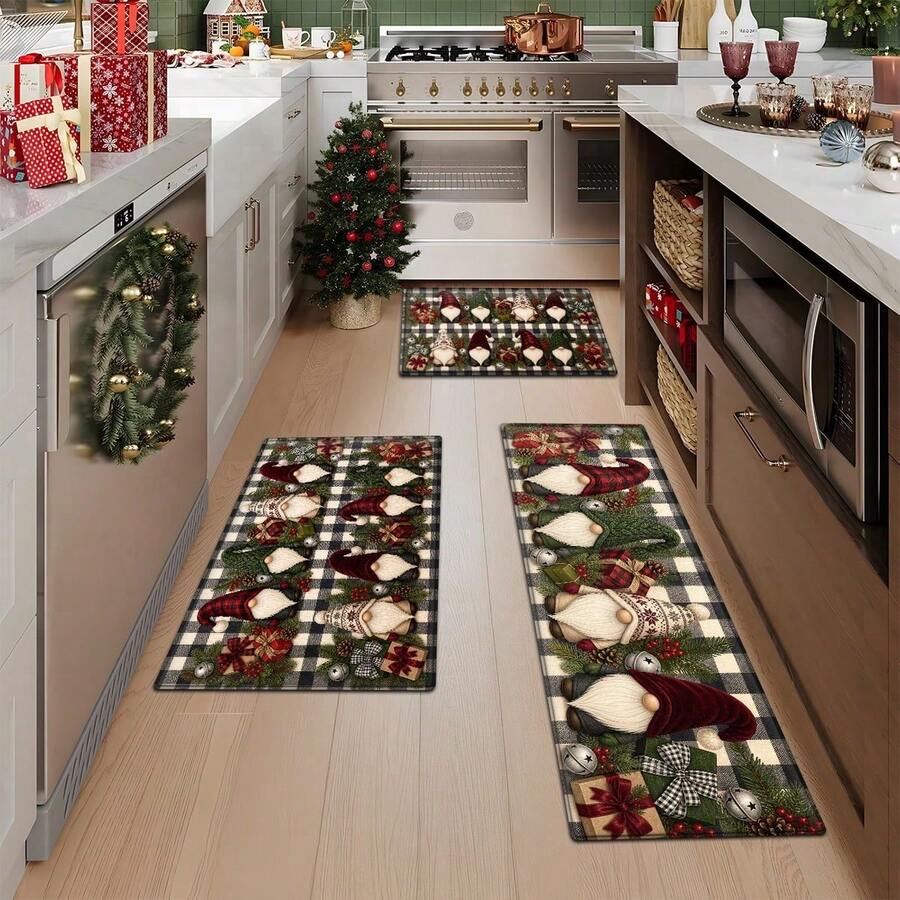 1/2/3 alfombrillas de cocina suaves y absorbentes: diseño con motivos navideños y chimenea: lavables, fáciles de limpiar: perfectas para decorar casas de campo, baños, pasillos, lavabos y lavaderos, para la decoración navideña del hogar y de las habitaciones, y para la decoración navideña en general. - Estilo 32 - Ver 1