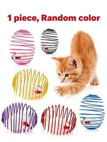 1/2/5pcs Random Color Cat Toy Spring Cage With Mouse Design, Cute Appearance, Perfect For Cats To Play - Multicolor - View 8