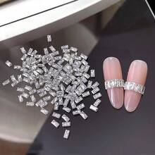 100pcs 3D Shiny Silver Zirconia Nail Rhinestones, 1.5x3mm Mini Rhinestones For Nail Art Charms Rinestones Set Rectangular Zirconia Gems For Crafting French Tip Nails Charms Rhinestone - White - View 4