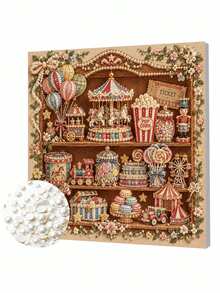 DIY Pearl Painting Kit With Frame, Vintage Circus Toy Shelf & Carousel Gem Art Picture, Handmade Home Wall Decor - A - View 7