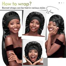 1pc Long Bonnet For Braids Curly Hair Long Hair,Satin Bonnet With Tie - Multicolor - View 4