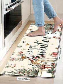 1/2pcs Christmas Kitchen Decor Rug, Christmas Reindeer Pattern Winter Kitchen Rug And Mat, Non-Slip Washable Absorbent Kitchen Accessories Decor Rug, Christmas Holiday Gift! - Multicolor - View 11
