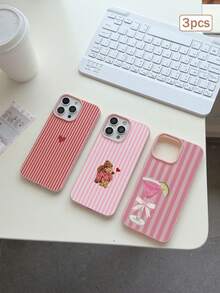 3件組條紋印花 TPU 防震全包覆精準保護手機殼，適用於 Apple 11/12/13/14/15/16/16Pro/16ProMax/17/17pro/17ProMax/18pro 18ProMax - 彩色 - 查看 2
