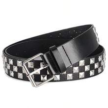 1pc Punk Style Metal Rivet Belt, Casual Daily Wear Adjustable Waist Belt Diamond Grid Street PU Leather Punk Style Metal Rivet Belt All Season - Multicolor - View 4