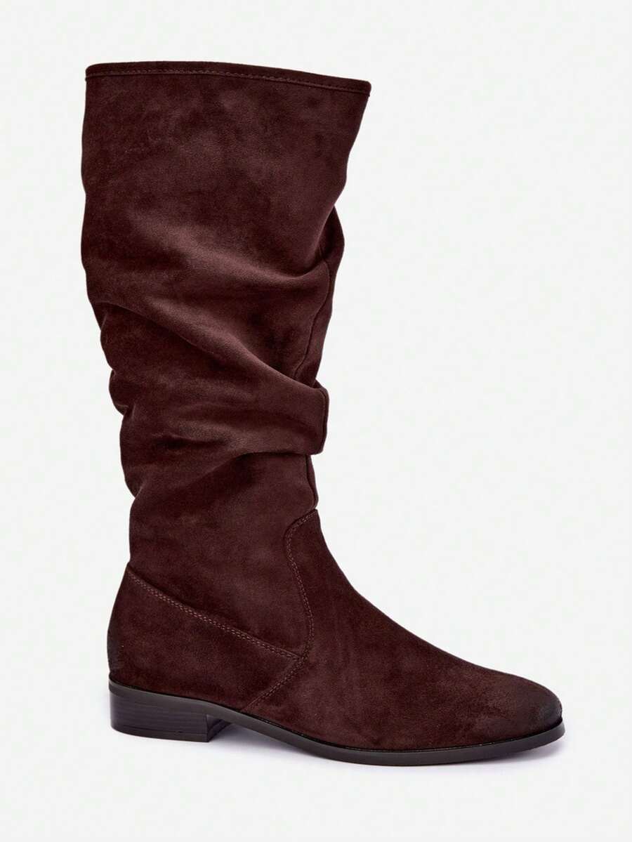 Women's Casual Versatile Ruched High Tube Boots For Daily Wear - Brown - View 1