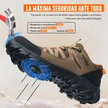 HACKLEY Zapato industrial dama,zapatillas de trabajo ligeras,tejido de malla transpirable, puntera de acero y entresuela de Kevlar,suela multifuncional,trabajo al aire libre. - Marrón - Ver 3