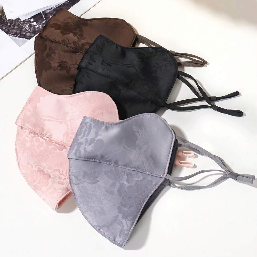 1 st varm ansiktsmask för kvinnor i enfärgad satinjacquard med spets, bekväm mjuk och andningsbar texturerad ansiktsskydd, tvättbar dekorativ accessoar för dagligt bruk - Multifärgad - Visa 1