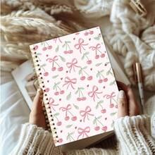 DANPERJI 1pc 5.5*8.3 Inch (14*21 Cm) Cute Cherry Bow Notebook - Playful Red, College Ruled, Suitable For Work, School, Women's Gift - Pink - View 4
