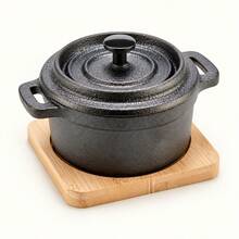Mini Cast Iron Casserole 13cm With Lid And 15cm Bamboo Base, Small Pot For Individual Servings And Oven Cooking, Durable Matte Finish Cookware - View 11