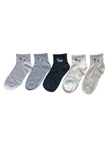 5 Pairs Random (Non-Embroidered) Adorable Puppy Low-Cut Breathable Ankle Socks - Multicolor - View 8