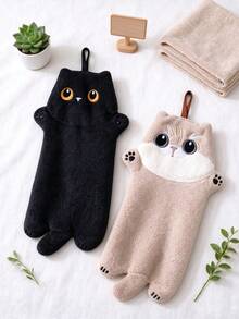 2pcs/1pc Cute Cat Plush Doll Super Absorbent Hand Towel Hanging Kitchen Bathroom Decorative Towel Washable Personalized Towel - Multicolor - View 7