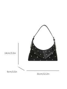 Women's Vintage Faux Leather Rivet Decor Crescent Shoulder Bag, Y2K Punk Style Underarm Bag, Suitable For Daily Street Commute - Black - View 8