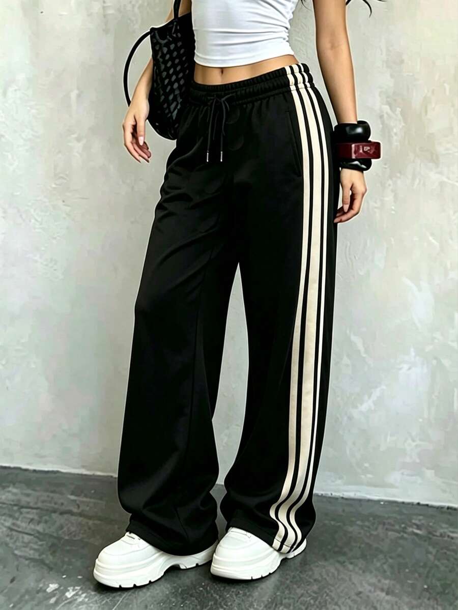AIbart Women's Colorblock Casual Everyday Long Pants - Black - View 1