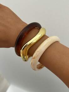3pcs/1pc Vintage Elegant Casual Round Resin Bracelet Suitable For Daily Wear - Multicolor - View 3