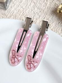 6/3/1pc Cute Sweet Pink Seamless Crocodile Hair Clip, Gentle Girl Style Floral Polka Dot Side Bang Clip, Rhinestone Bow Hair Clip For Women - Pink - View 8