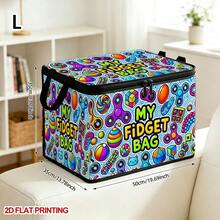 1pc Colorful Stress Relief Toy MY FIDGET BAG Printed Foldable Zipper Storage Box, Perfect For Travel, Packing, Clothing, Pants And Bedding, Also For Moving Storage, Underbed Storage, Closet Organization, Laundry Or Holiday Decor, Keeps Home Items Neat And Organized - A - View 8