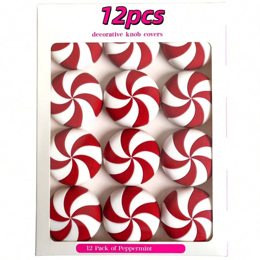 6pcs Red Mint Decorative Knob Covers, Suitable For Christmas Holiday, Kitchen Decor, Cabinet Decor, Christmas Door Handle Protectors
