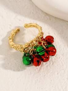 1pc Elegant Fashion Red & Green Christmas Bell Ring, Personalized Exquisite Women's Open Ring, Christmas Holiday Celebration Party Commemorative Wear - Multicolor - View 5