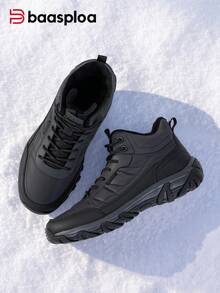 baasploa Men's Grey Anti-Slip Warm Fleece Lining Snow Boots Mid-Calf Winter Outdoor Hiking Shoes - Medium Gray/Black - View 5