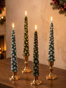 4/3/2pcs Christmas Tree Shaped Candle Set, Green Tree-Shaped Taper Candles, Twisted Pillar Candles, Soy Wax Decorative Candles, Suitable For Christmas Home Decor, Tabletop Decoration, Holiday Party Arrangement And Gift Giving - Green - View 8
