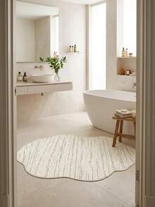1PC Beige Minimalist Vertical Stripe Pattern Entryway Rug, Nordic Minimalist Wabi-Sabi Style Elegant Faux Cashmere Asymmetrical Wavy Shape Machine Washable Area Rug, Suitable For Daily Home/Housewarming/All Seasons Large Size Floor Mat, Aesthetic Home Decor - Multicolor - View 6