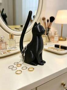1pc Cat Ring Holder Kitten Jewelry Display Stand Artistic Sculpture Gift Decoration - Multicolor - View 8