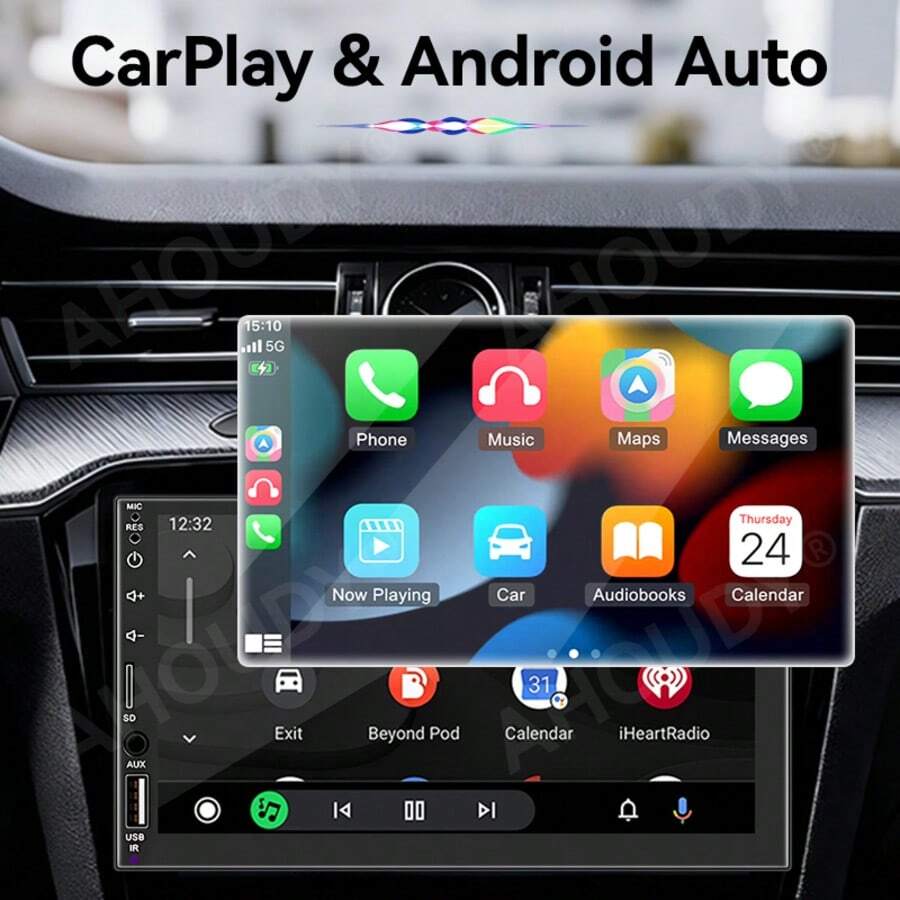 VENBES 7 Inch 2 DIN Wireless CarPlay Car Stereo, Bluetooth Touchscreen MP5 Player With FM Radio, USB/AUX, Steering Wheel Remote And 8-LED Rear Camera Optional