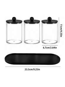 1/2/3/4pcs Set Of Transparent Plastic Bathroom Storage Jars With Black Bamboo Lids And Black Tray, Vanity Organizer Set, Suitable For Swabs, Balls, And Makeup Pads, Bathroom Countertop Cosmetic Storage Box - Multicolor - View 12