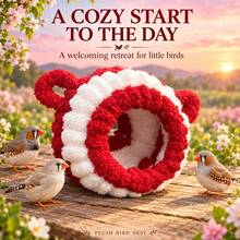 Bird Houses & Nests 1pc Red & White Plush Bird Nest, Soft Round Hideaway With Cute Twin Ears, Semi-Enclosed Design, Cozy Lining & Rear Attachment, Small Bird Resting Hut For Finches & Zebra Finches, Indoor Bird Cage Accessory For Fall & Winter - View 5