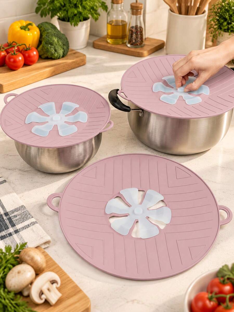 Anti-Overflow Silicone Pot Lid, Reduces Boiling Overspill, Prevents Splashing, Silicone Material, New Kitchen Choice, Easy To Use And Convenient, Easy To Clean, Convenient Storage, 2 Colors Available - Multicolor - View 1