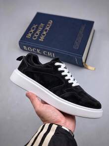 Men's Minimalist Street Style Thick Sole Sneakers, Anti-Slip Soft Bottom With Heel Pull Tab Design, Versatile Commuter Casual Sports Shoes - Black - View 4