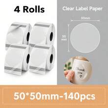50x50mm Round Transparent Thermal Labels, Oil-Resistant Clear Self ...