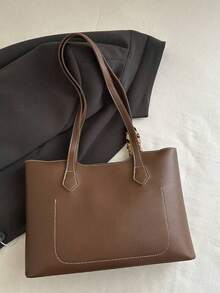 Nueva llegada Bolso de hombro versátil de unicolor de lujo para mujer - Negro - Ver 8