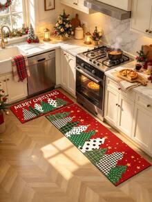 1/2pcs Christmas Kitchen Decor Rugs, Colorful Christmas Tree Pattern Design Winter Kitchen Rugs And Mats, Non-Slip Washable Absorbent Kitchen Accessories Decorative Mats, Christmas Holiday Gifts! - Multicolor - View 4