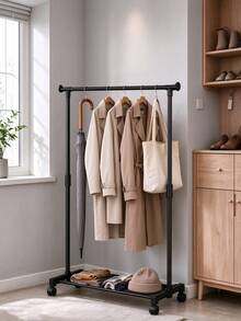Creative Minimalist Floor Standing Clothes Rack, Shoe And Hat Rack, Home Clothes Rack, Balcony Clothes Rack, Bedroom Floor Standing Clothes Rack, Indoor Balcony Clothes Rack, Minimalist Clothes Rack, Movable Storage Rack - Multicolor - View 3