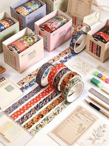 5 Rolls Vintage Cartoon Washi Tape Set, Retro Floral & Animal Pattern Decorative Stickers, Suitable For Scrapbooking, Journaling, Planner And DIY Crafts, Back To School Stationery - Wind and Objects Series - View 8