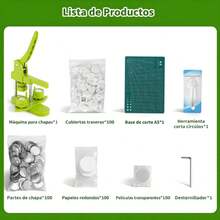 58mm Máquina para Hacer Botones Insignia, Maquina de Pines, Verde DIY Badge Press Machine Set Con 100 cortadores circulares de papel en blanco con película de botón - A - Ver 8