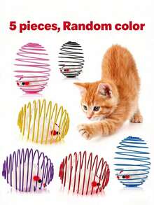 1/2/5pcs Random Color Cat Toy Spring Cage With Mouse Design, Cute Appearance, Perfect For Cats To Play - Multicolor - View 10