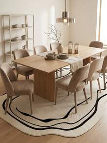 1PC Minimalist Black Line Border Pattern Coffee Table Rug, Modern Simple Cream Style Premium Versatile Faux Cashmere Asymmetrical Wavy Shape Machine Washable Area Rug, Suitable For Daily Home/Housewarming/All Seasons Large Size Floor Mat, Aesthetic Home Decor - Multicolor - View 5