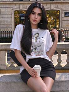 Retro BBruno Mars Band Tee, Vintage Concert Poster Print, Guitar Performance, Nostalgic Pop Icon Fan Merch - White - View 1