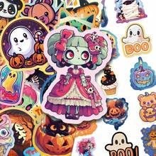 50pcs Cute Halloween Waterproof Vinyl Stickers, Pumpkin Ghost Witch Bat Zombie Decals, Suitable For Water Bottles, Laptops, Skateboards, Scrapbooks Decoration - Multicolor - View 4