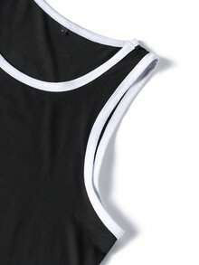 GRDR Summer Contrast Trim Sports Tank Top Men, Fitness Gym Sleeveless Breathable Quick-Dry Vest - Black - View 5
