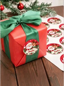 Personalized Christmas Name Stickers-Custom Round Labels Featuring Santa Claus And Reindeer. These Self-Adhesive Holiday Gift Tags Are Perfect For Christmas Gift Wrapping, Gift Bags, "Secret Santa" Exchanges, And Party Favors. - Multicolor - View 8