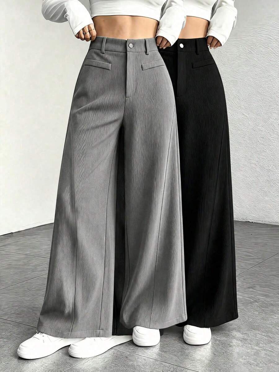 Women's Versatile Corduroy Pants Set, Multi-Color Options, Comfortable Outdoor Trousers For Daily And Social Wear - Grey - View 1