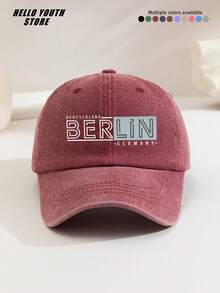 1pc BERLIN Printed Baseball Cap, Warm & Comfortable Multi-Functional Baseball Cap, Men's Washed Vintage Hat, Suitable For Autumn And Winter Daily Outings And Life, Daily Outfit Decorative Hat, Best Gift For Friends - A - View 6