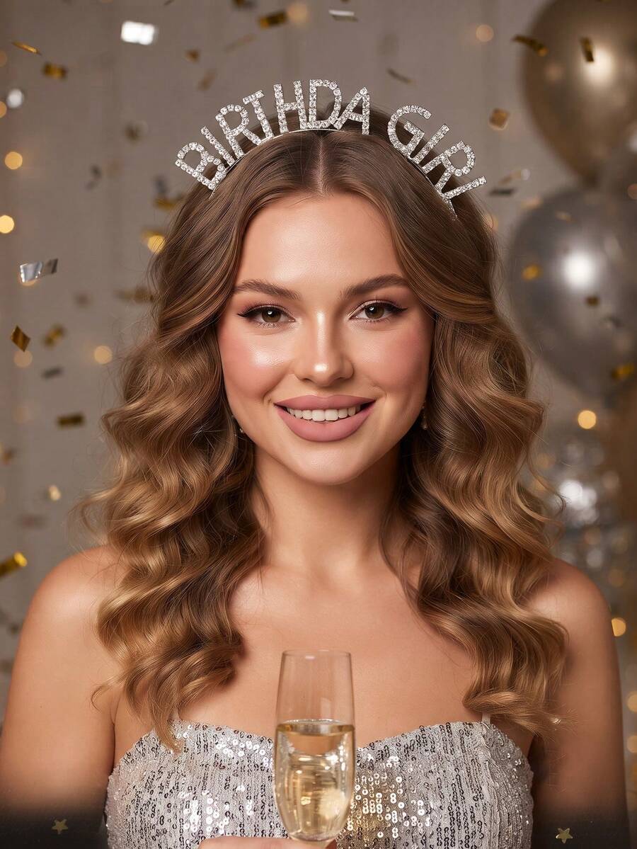 1pc Rhinestone Letter Birthday Headband, Sparkly Crystal Hair Hoop, Party Celebration Hair Accessories