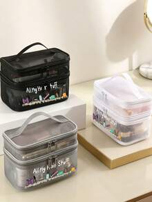 Single-Layer Or Three-Layer Cosmetic And Toiletry Bag, Featuring A Foldable, Transparent Mesh Design;Suitable For Bedroom, Vanity, Business Trip, Travel, Large Capacity Storage, Space-Saving Christmas Gift - Multicolor - View 2